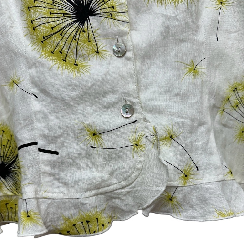 Robert Kitchen Women’s Sz L Linen Floral Blouse Button Up Shirt Dandelion Top - Picture 4 of 9